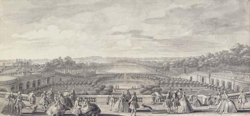 Jacques Rigaud - Vue de L\'Orangerie de Versailles, prise de la balustrade au bord de la terrasse du château