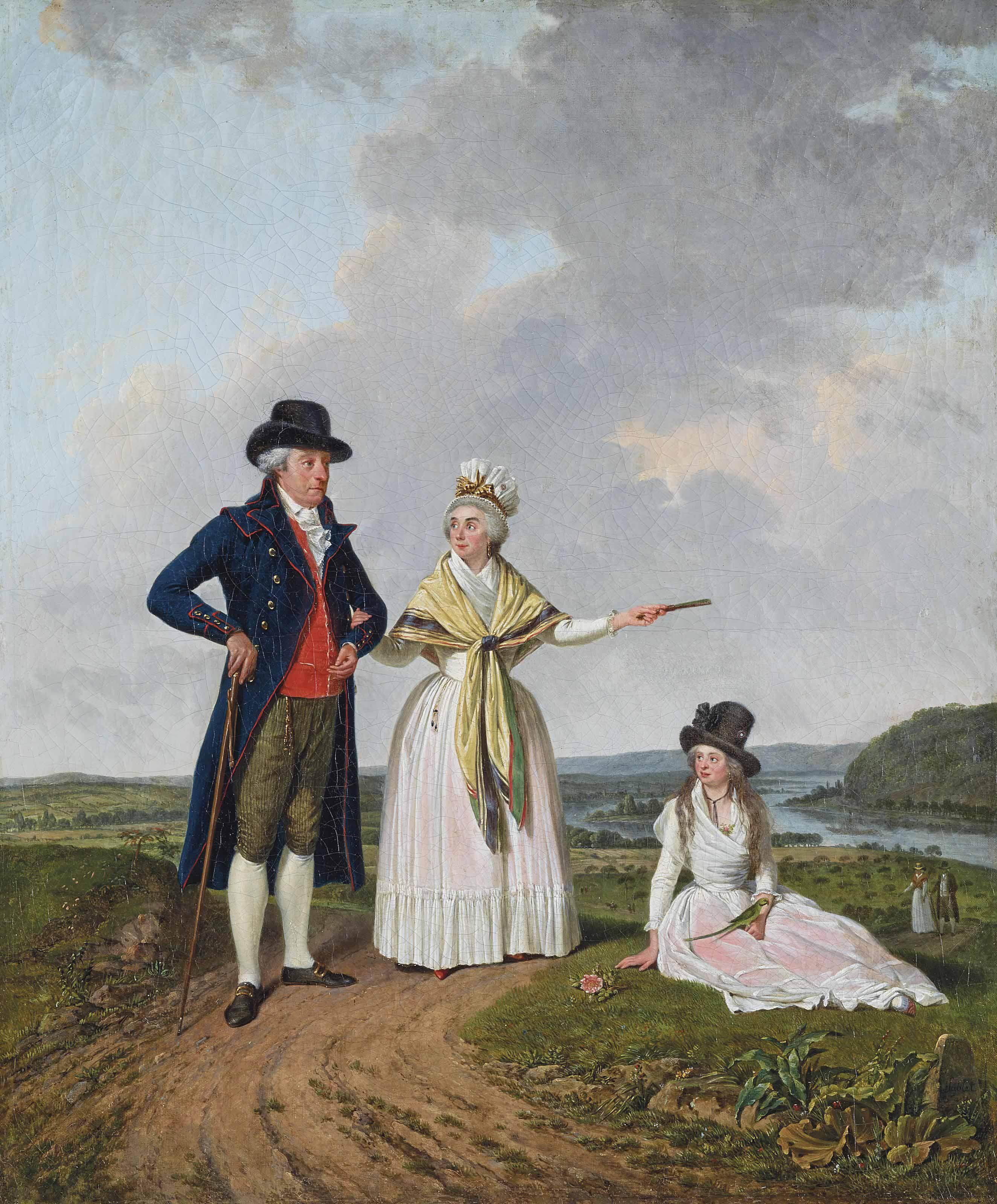 Jacques Sablet - Trois Personnages Au Bord Du Rhin, 1792