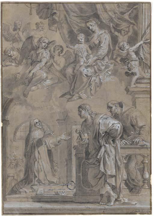 Jacques Stella - The Madonna and Child appearing to Saint Elizabeth of Hungary, Saint John the Evangelist and Saint Francis