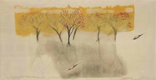 Jagdish Swaminathan - Untitled (Bird, Tree And Mountain Series)
