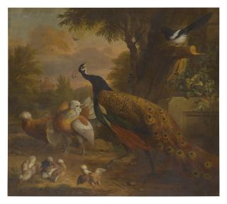 Jakob Bogdány - A Landscape With A Peacock, A Magpie, And Other Various Birds