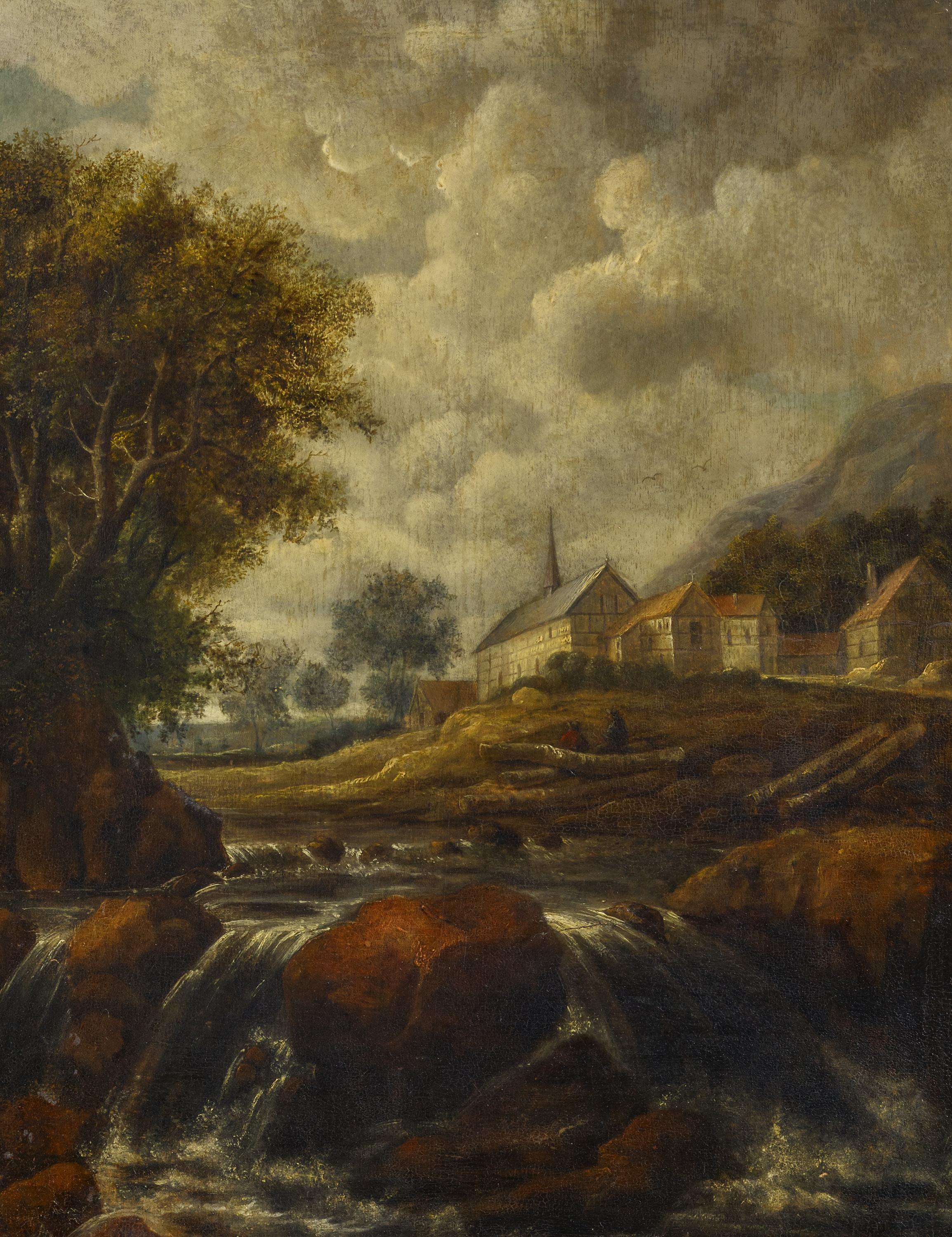 Jakob Isaackszoon van Ruisdael - Landschaft mit Wasserfall und Kirche