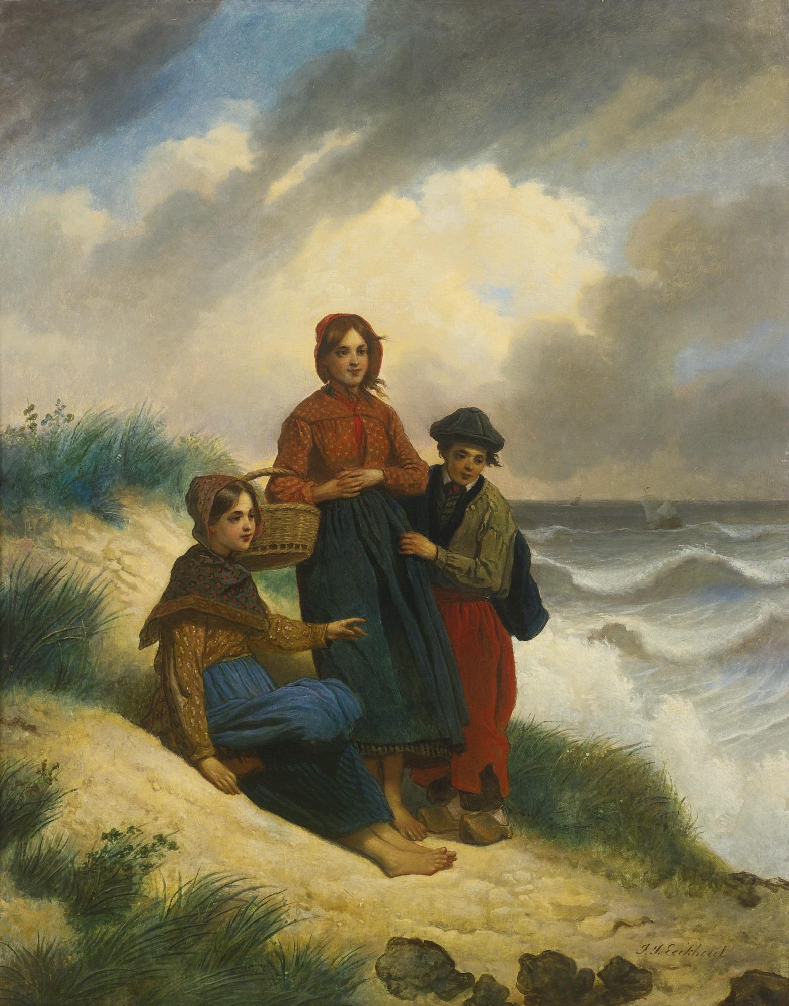 Jakob Josef Eeckhout - Les Enfants Sur La Plage, Ou L\'Attente Du Pêcheur
