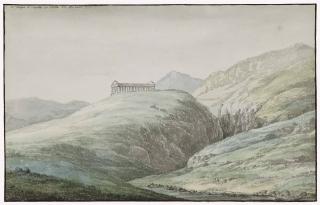 Jakob Philipp Hackert - A distant view of the Temple of Segesta surrounded by hills