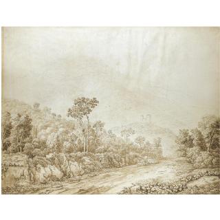 Jakob Philipp Hackert - A Landscape With A View Of Itri, A Road With A Shepherd And His Flock In The Foreground