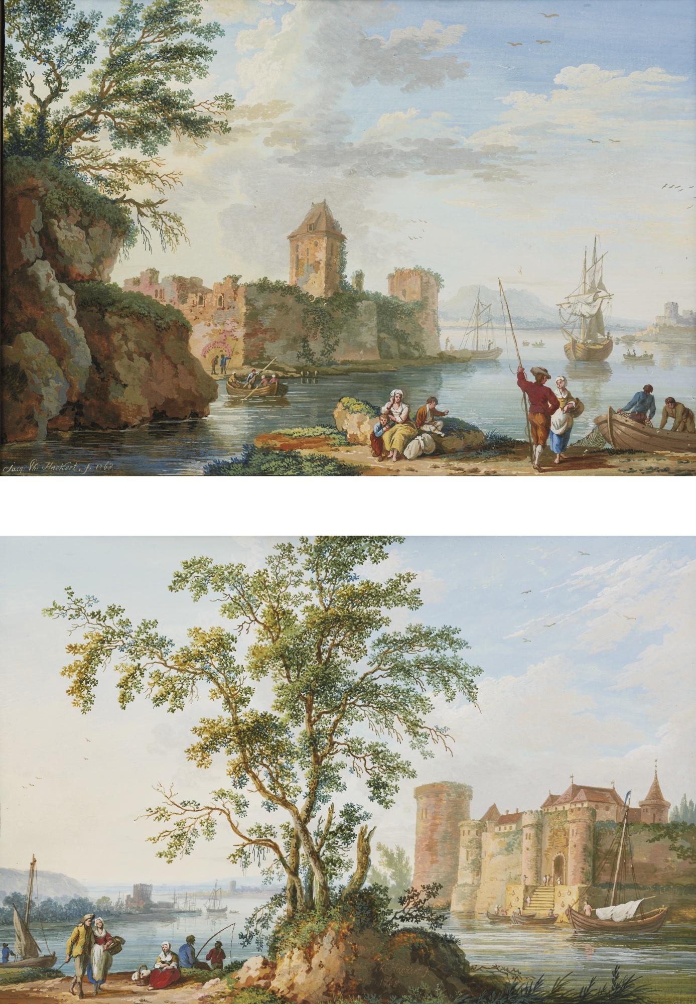 Jakob Philipp Hackert - A Pair Of Coastal Landscapes, Possibly French, With Figures And Boats