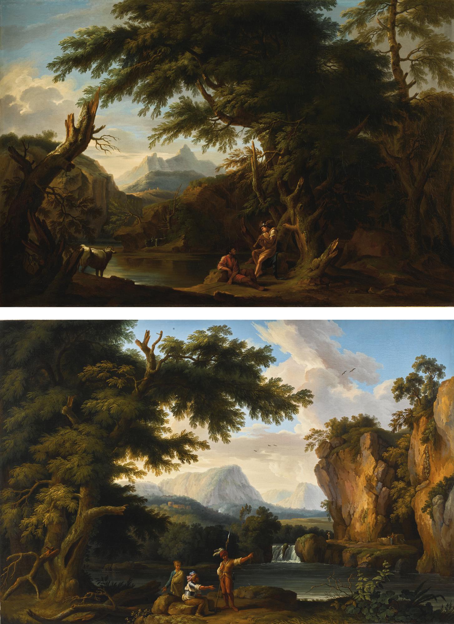 Jakob Philipp Hackert - Italianate Landscape With Mercury, Argus And Io;  Italianate Landscape With Banditti Conversing