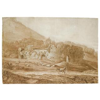 Jakob Philipp Hackert - Study Of The Ruins Of An Amphitheatre In The Countryside, With Sheep And Goats Grazing Nearby