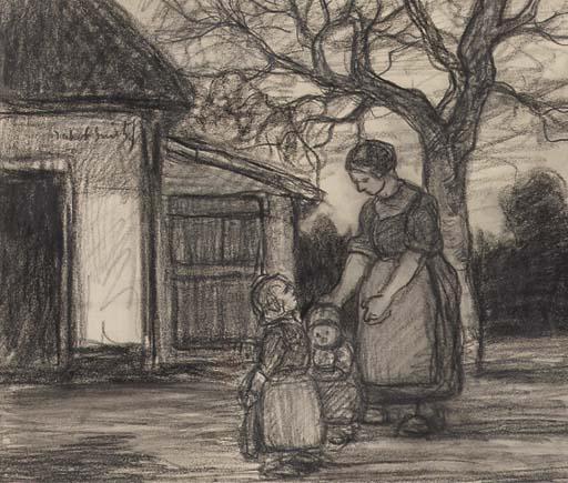Jakob Smits - Mother and children in front of a farm
