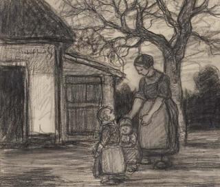 Jakob Smits - Mother and children in front of a farm