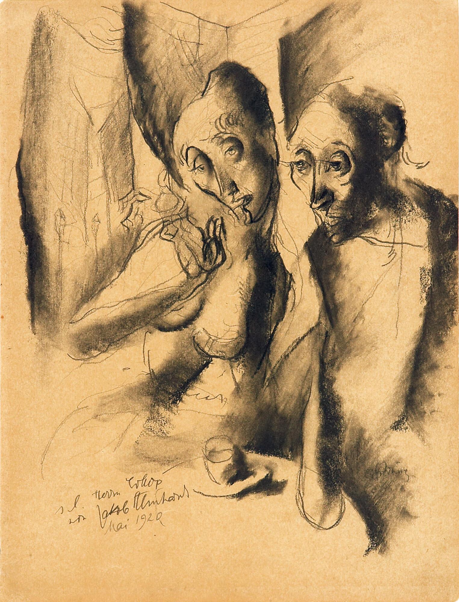 Jakob Steinhardt - Ein Paar am Tisch sitzend.