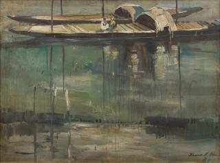 Jamal Ahmed - Untitled (River scene with boats)