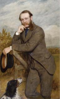 James Archer, R.S.A. - Portrait of A Gentleman, Said To Be G.A. Fernley J.P., Standing By A Gate With His Dog