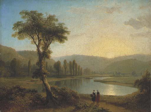 James Arthur O\'Connor - A mountainous river landscape with figures on a path in the foreground