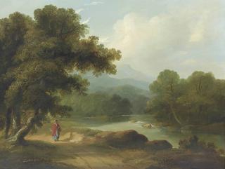 James Arthur O\'Connor - A Wooded River Landscape With A Woman On A Track