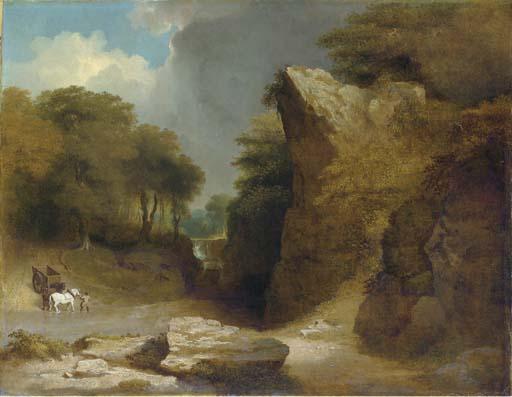 James Arthur O\'Connor - The Ford - A mountainous river landscape with a figure with a wagon and horses at a ford