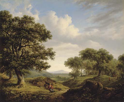 James Arthur O\'Connor - Wooded landscape with a figure resting by a path in the foreground