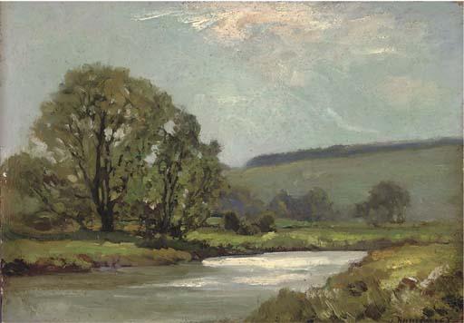 James Aumonier, N.E.A., R.I., R.O.I. - A river landscape, afternoon