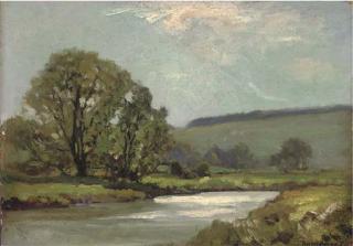 James Aumonier, N.E.A., R.I., R.O.I. - A river landscape, afternoon
