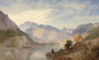 James Baker Pyne, R.B.A. - A Picnic On The Lago D\'Orta With The Town of Omegna Beyond