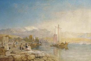 James Baker Pyne, R.B.A. - Figures by an Italianate lake
