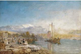 James Baker Pyne, R.B.A. - Figures on the bank of Lake Zurich