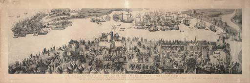 James Basire - The Encampment of the English Forces near Portsmouth, together with a view of the English and French Fleets at the commencement of the action between them on the XIXth. of July MDXLV.