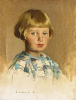 James Bell Anderson, R.S.A. - Portrait of a girl, head-and-shoulders, in a blue dress