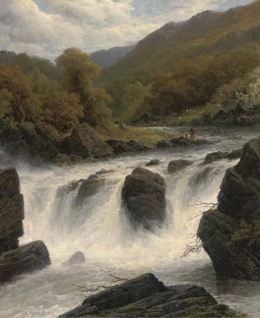 James Burrell Smith - Anglers By A Waterfall