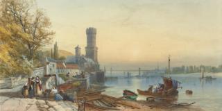 James Burrell Smith - Figures on the banks of the Rhine at Cologne