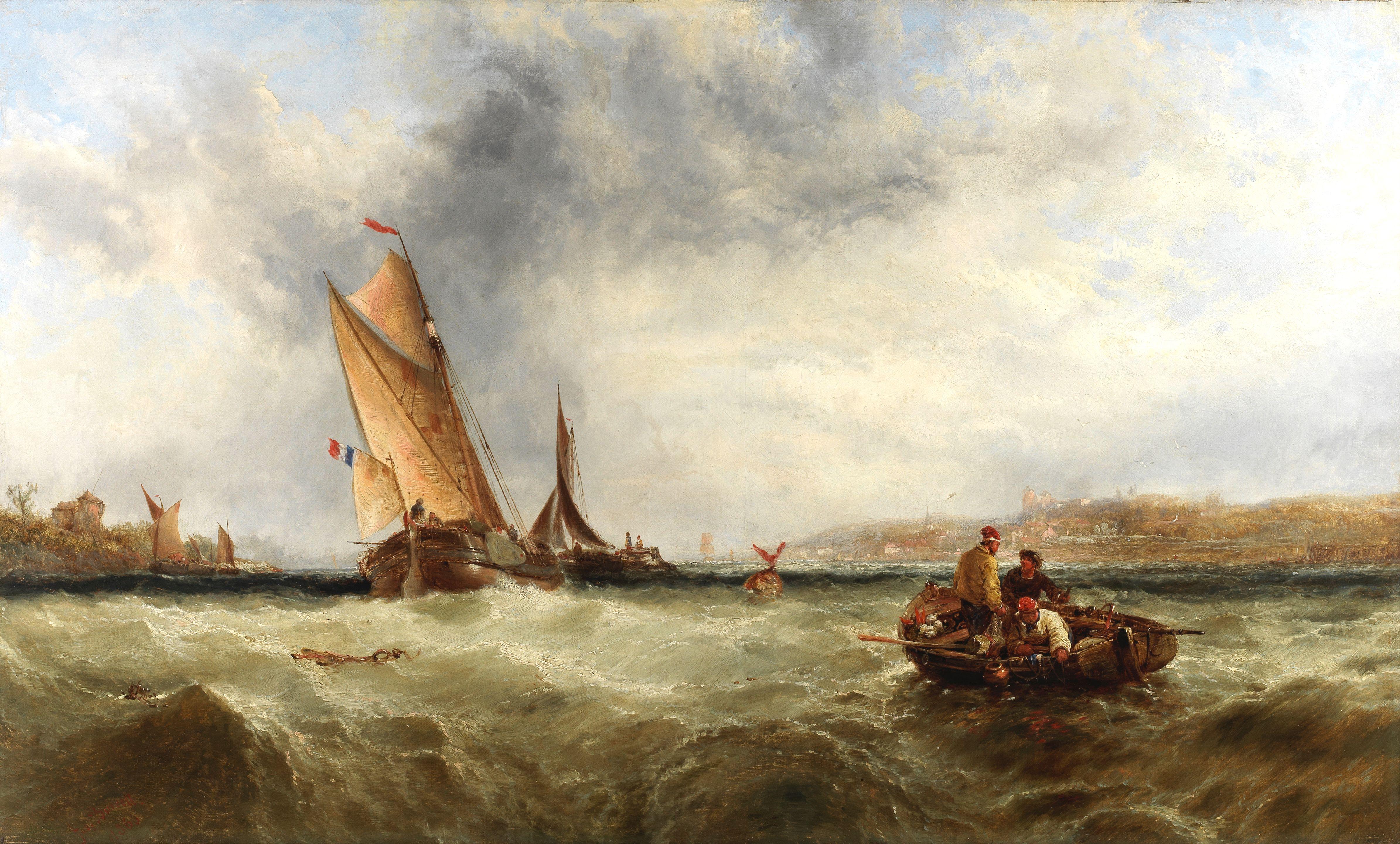 James Burrell - Fishing boats in a swell off the coast