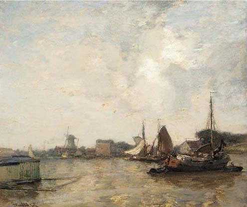 James Campbell Noble, R.S.A. - Barges, Holland