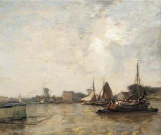 James Campbell Noble, R.S.A. - Barges, Holland