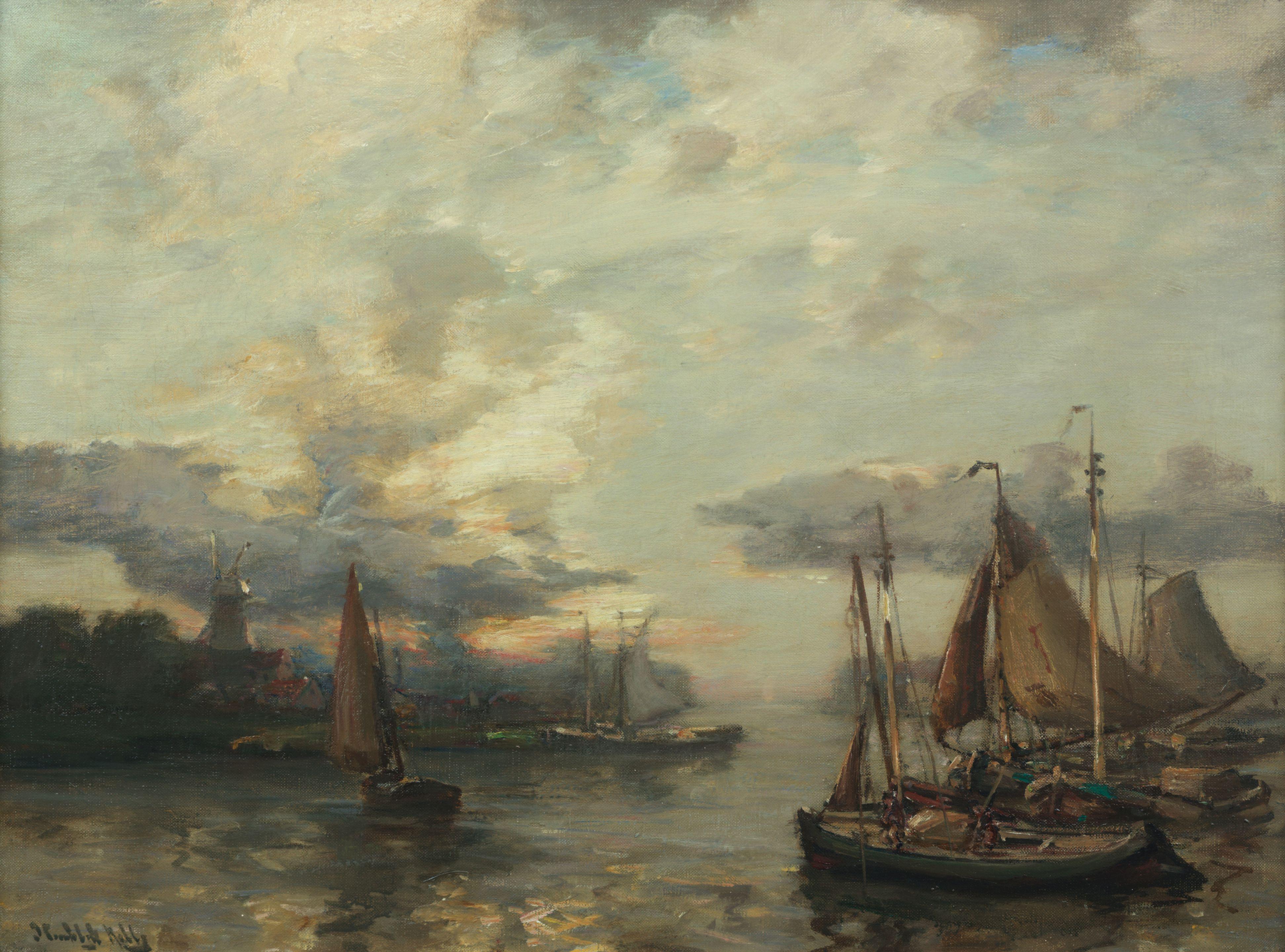 James Campbell Noble RSA - A Dutch Waterway, possibly Dordrecht