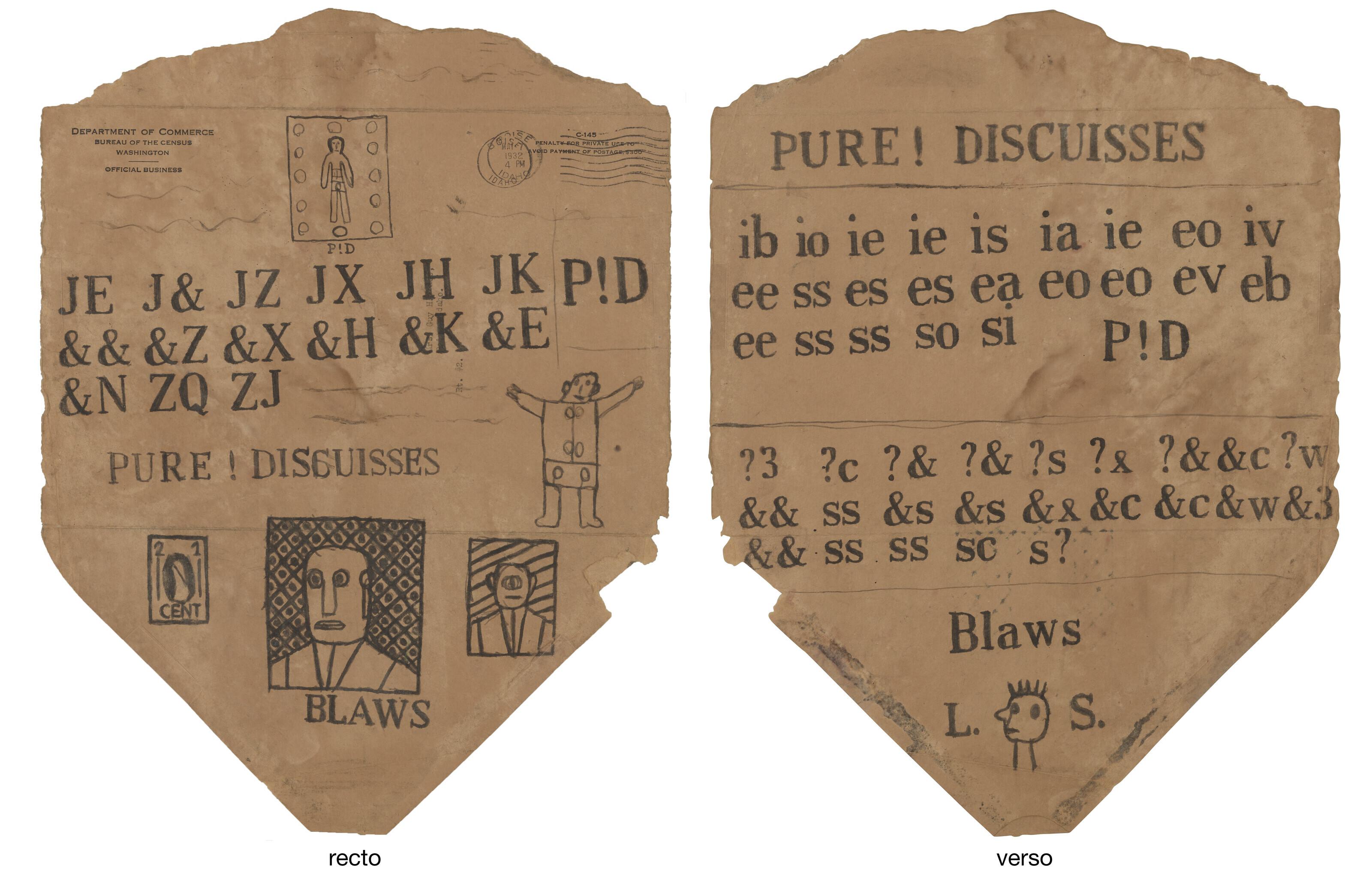 James Castle - Untitled (Pure ! Discuisses) (Double-Sided)
