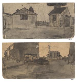 James Castle - Untitled (sheds and structures/ landscape with machinery), double sided