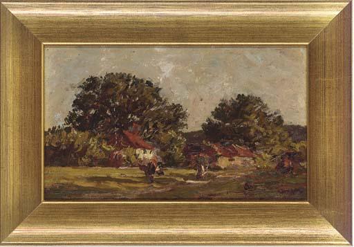 James Charles - A summer meadow with cottages beyond