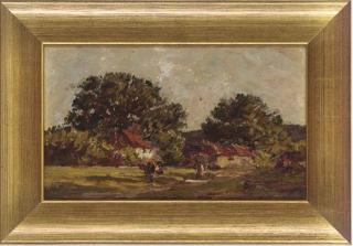 James Charles - A summer meadow with cottages beyond