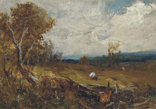 James Clark - Figures in a wooded landscape