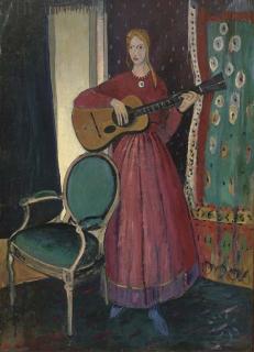 James Dickson Innes - Girl Playing A Guitar