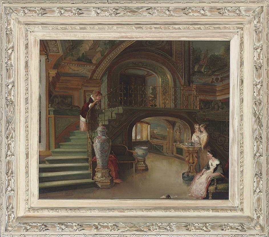 James Eckford Lauder - Elegant figures in the Palazzo Borghese, Florence