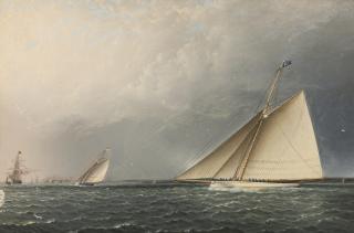 James Edward Buttersworth - A Racing Scene On Nyack Sound: The Volunteer In The Foreground