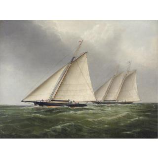 James Edward Buttersworth - A Sloop And A Schooner Racing