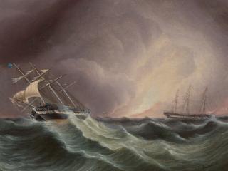 James Edward Buttersworth - American Ships in a Storm