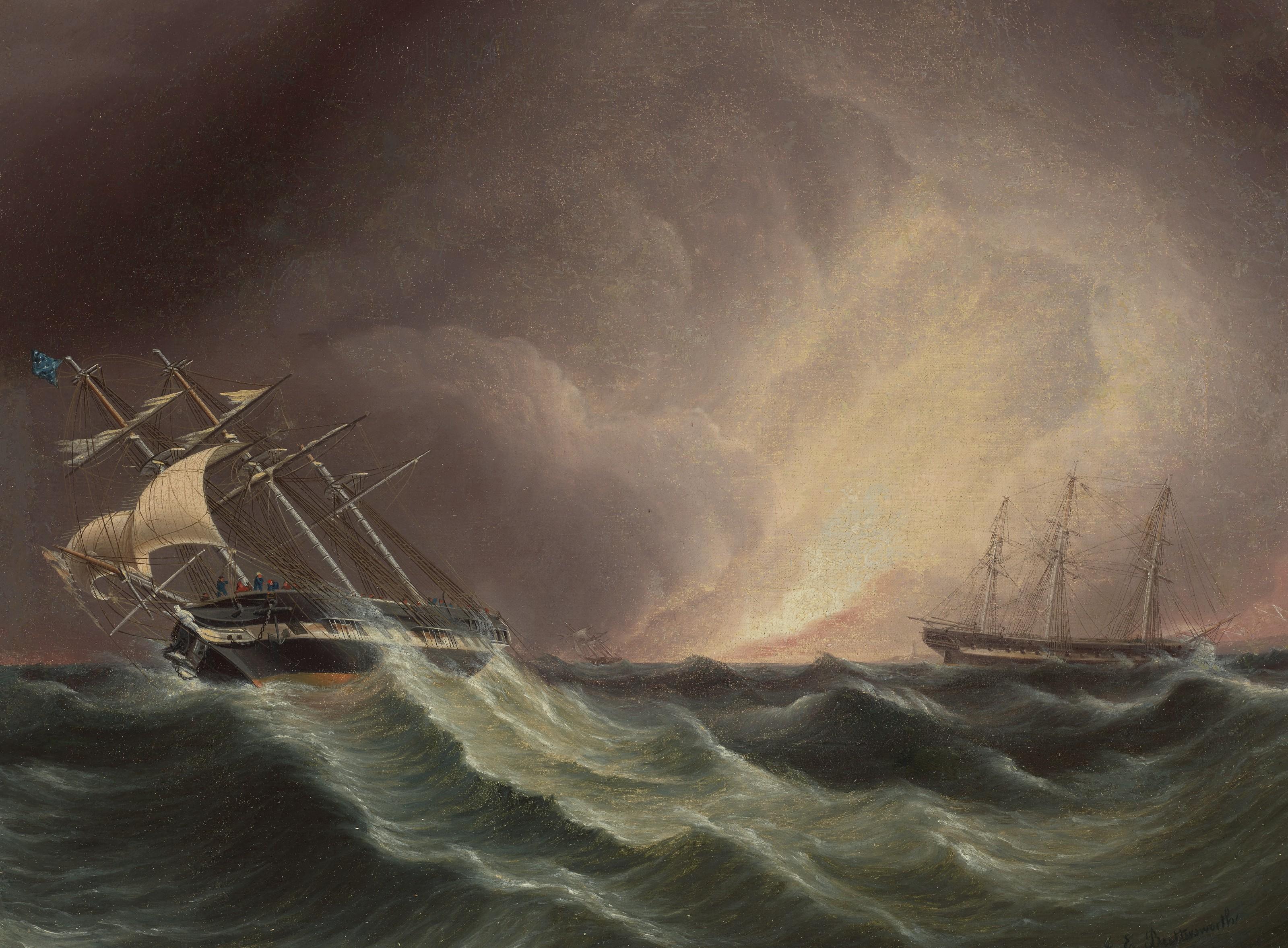 James Edward Buttersworth - American Ships in a Storm