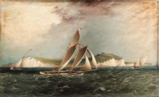 James Edward Buttersworth - An American schooner yacht racing off Dover