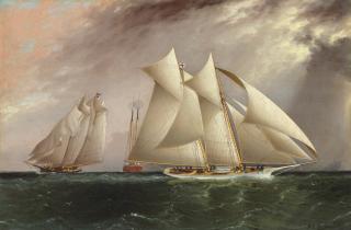 James Edward Buttersworth - Columbia leading Dauntless around the Sandy Hook lightship in the Hurricane Cup Race