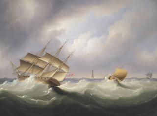 James Edward Buttersworth - Frigate Off A Lighthouse