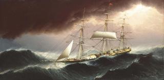 James Edward Buttersworth - Holding The Lines: A Clipper Ship Reefed-Down And Riding Out The Gale