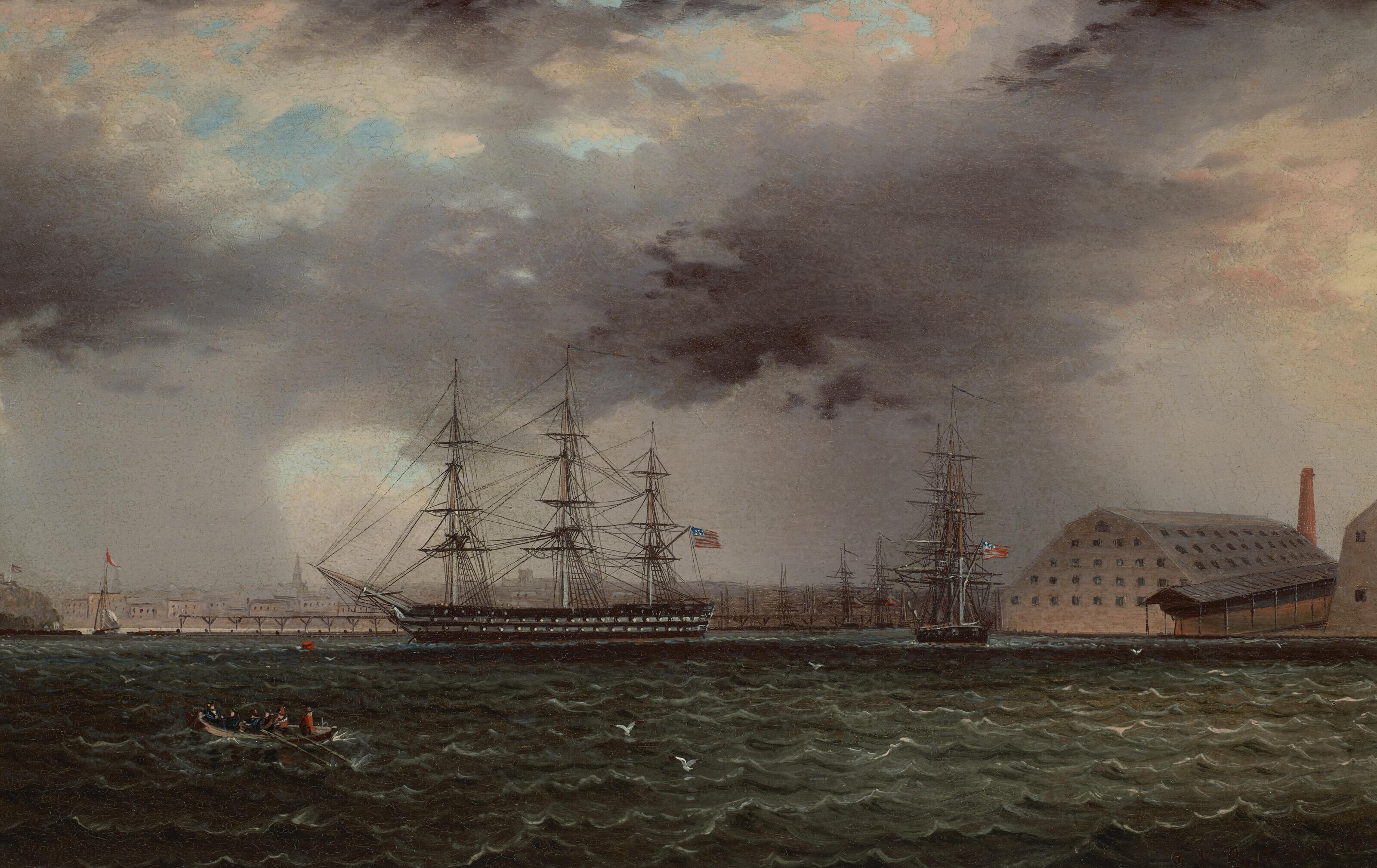 James Edward Buttersworth - Old Brooklyn Navy Yard, East River, New York